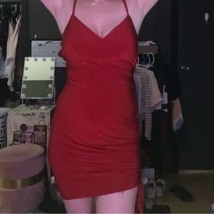 Morgan & Co. short v-neck jersey sheath with asymmetrical skirt SEND BEST OFFER